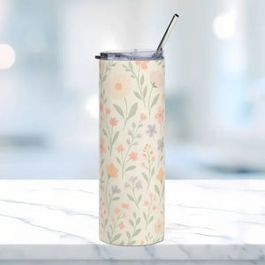 Floral Skinny Tumbler - 20oz Stainless Steel Spring Drinkware - Dipaliz - White / Tumblers