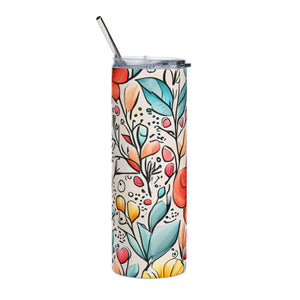 Floral Skinny Tumbler - 20oz Stainless Steel - Dipaliz - Tumblers