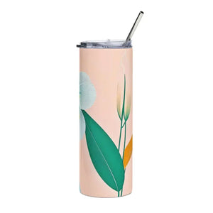 Skinny Tumbler - 20oz Floral Tapered Shape with Straw - Dipaliz - White / Tumblers