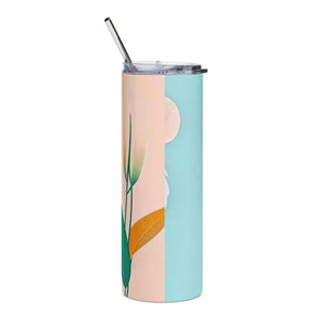 Skinny Tumbler - 20oz Floral Tapered Shape with Straw - Dipaliz - White / Tumblers