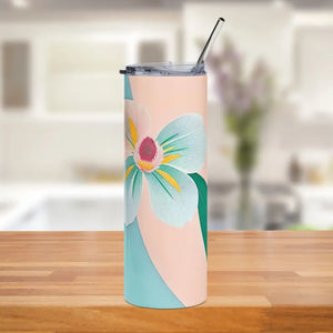 Skinny Tumbler - 20oz Floral Tapered Shape with Straw - Dipaliz - White / Tumblers