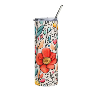 Skinny Tumbler 20oz Floral Stainless Steel with Tapered Shape - Dipaliz - White / Tumblers