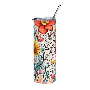 Skinny Tumbler 20oz Floral Stainless Steel with Tapered Shape - Dipaliz - White / Tumblers