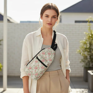 Floral Sling Bag - Vintage Rose Crossbody Pack - Cross Body Bags