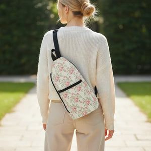 Floral Sling Bag - Vintage Rose Crossbody Pack - Cross Body Bags