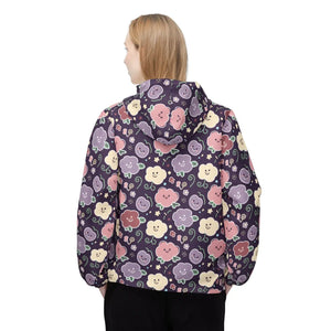 Floral Smile Windbreaker, Cute Pastel Flower All-over Print Hooded Jacket - Windbreakers - s