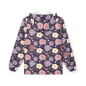 Floral Smile Windbreaker, Cute Pastel Flower All-over Print Hooded Jacket - Windbreakers - s