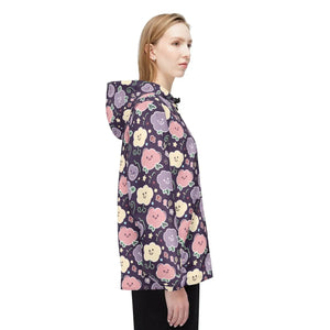 Floral Smile Windbreaker, Cute Pastel Flower All-over Print Hooded Jacket - Windbreakers - s