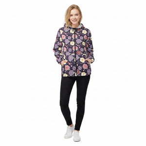 Floral Smile Windbreaker, Cute Pastel Flower All-over Print Hooded Jacket - Windbreakers - s