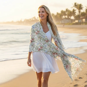 Floral Spring Scarf, Lightweight Pastel Flower Print - Scarves & Shawls