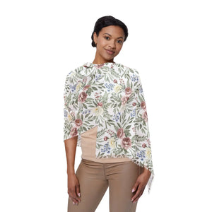 Floral Spring Scarf, Lightweight Pastel Flower Print - Scarves & Shawls