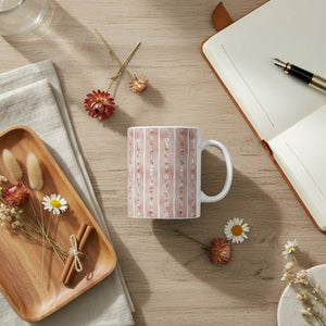 Floral Stripe Ceramic Mug, Pink Boho Daisy Pattern (11oz & 15oz) - Mugs