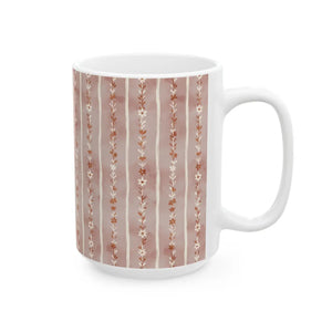 Floral Stripe Ceramic Mug, Pink Boho Daisy Pattern (11oz & 15oz) - Mugs