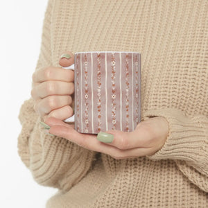 Floral Stripe Ceramic Mug, Pink Boho Daisy Pattern (11oz & 15oz) - Mugs