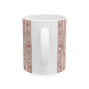 Floral Stripe Ceramic Mug, Pink Boho Daisy Pattern (11oz & 15oz) - Mugs