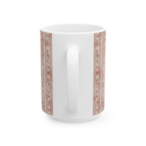 Floral Stripe Ceramic Mug, Pink Boho Daisy Pattern (11oz & 15oz) - Mugs