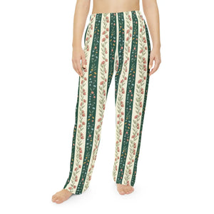Floral Stripe Women’s Pajama Pants, Cozy Vintage Garden Lounge Sleepwear - Pajamas