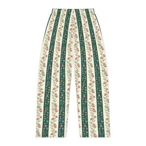 Floral Stripe Women’s Pajama Pants, Cozy Vintage Garden Lounge Sleepwear - Pajamas
