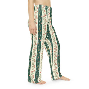 Floral Stripe Women’s Pajama Pants, Cozy Vintage Garden Lounge Sleepwear - Pajamas