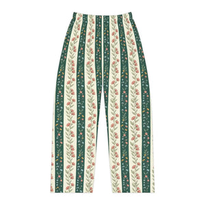 Floral Stripe Women’s Pajama Pants, Cozy Vintage Garden Lounge Sleepwear - Pajamas