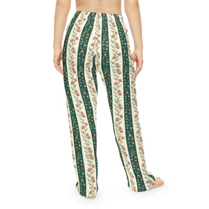 Floral Stripe Women’s Pajama Pants, Cozy Vintage Garden Lounge Sleepwear - Pajamas