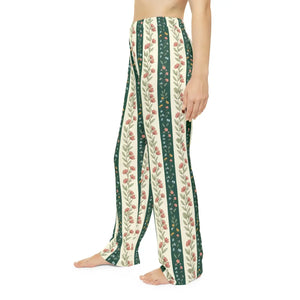 Floral Stripe Women’s Pajama Pants, Cozy Vintage Garden Lounge Sleepwear - Pajamas