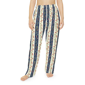 Floral Stripe Women’s Pajama Pants, Vintage Navy & Blush Lounge - Pajamas