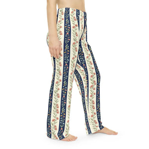 Floral Stripe Women’s Pajama Pants, Vintage Navy & Blush Lounge - Pajamas