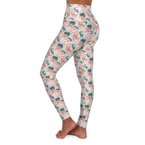 Floral Swirl Yoga Leggings - Double Layered Waistband - Dipaliz
