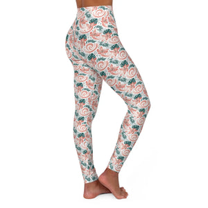 Floral Swirl Yoga Leggings - Double Layered Waistband - Dipaliz