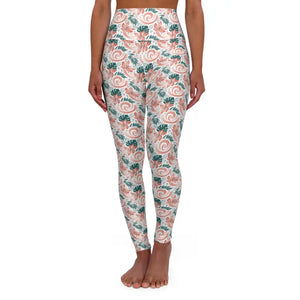 Floral Swirl Yoga Leggings - High-waisted Peach Teal - Dipaliz - Xs Gifts Online