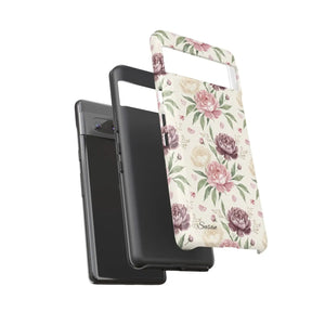 Floral Tough Phone Case, Vintage Rose Protective Cover - Mobile Cases