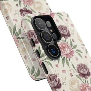Floral Tough Phone Case, Vintage Rose Protective Cover - Mobile Cases