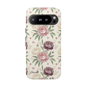 Floral Tough Phone Case, Vintage Rose Protective Cover - Mobile Cases