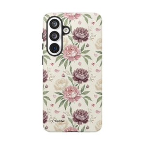 Floral Tough Phone Case, Vintage Rose Protective Cover - Mobile Cases