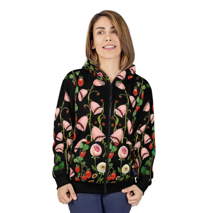 Unisex Floral Pattern Zip Hoodie - Cozy and Stylish - All Over Prints