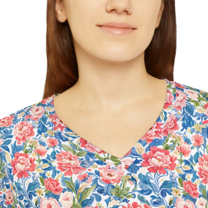Floral Pink Rose Long Sleeve Shirt - v Neck Casual - Dipaliz - T-shirts - Xs