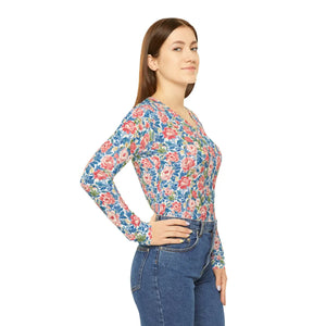 Floral Pink Rose Long Sleeve Shirt - v Neck Casual - Dipaliz - T-shirts - Xs