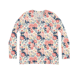 Pink Rose Print Long Sleeve Shirt - Floral Blouse - Dipaliz - T-shirts - Xs