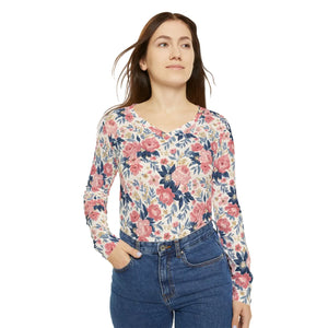 Pink Rose Print Long Sleeve Shirt - Floral Blouse - Dipaliz - T-shirts - Xs