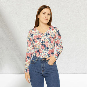 Pink Rose Print Long Sleeve Shirt - Floral Blouse - Dipaliz - T-shirts - Xs