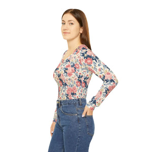 Pink Rose Print Long Sleeve Shirt - Floral Blouse - Dipaliz - T-shirts - Xs