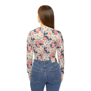 Pink Rose Print Long Sleeve Shirt - Floral Blouse - Dipaliz - T-shirts - Xs