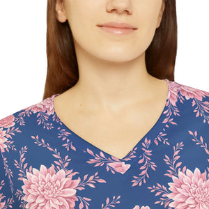 Floral Long Sleeve Shirt Pink Garden Navy Knit - Dipaliz - T-shirts - Xs