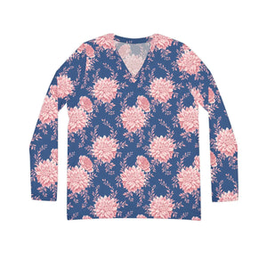 Floral Long Sleeve Shirt Pink Garden Navy Knit - Dipaliz - T-shirts - Xs