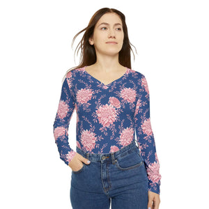 Floral Long Sleeve Shirt Pink Garden Navy Knit - Dipaliz - T-shirts - Xs