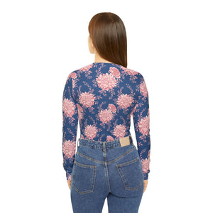 Floral Long Sleeve Shirt Pink Garden Navy Knit - Dipaliz - T-shirts - Xs