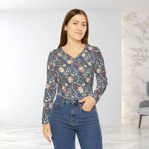Vintage Rose V-neck Long Sleeve - Garden Romance - Dipaliz - T-shirts - Xs