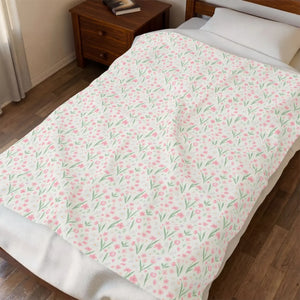 Pink Wildflower Velveteen Plush Blanket - Dipaliz - Blankets