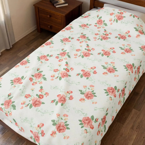 Vintage Rose Floral Velveteen Plush Blanket - Dipaliz - 60’’ × 80’’ - All Over Prints